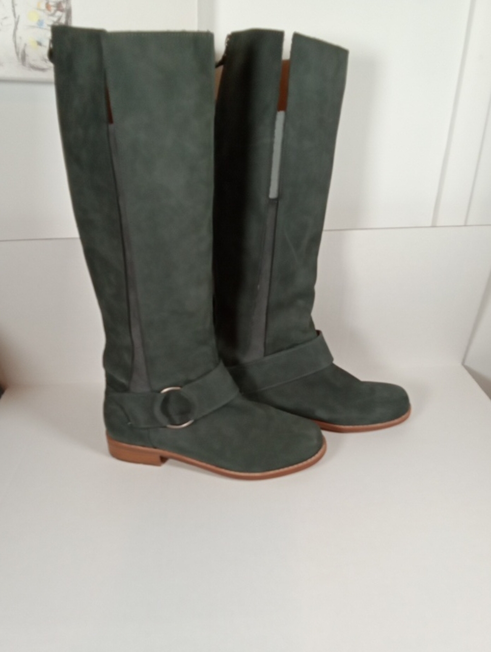 Olukai Holo Lio 11 Riding Boots Dark Shadow Leather Tall Rear Zip Womens 8.5